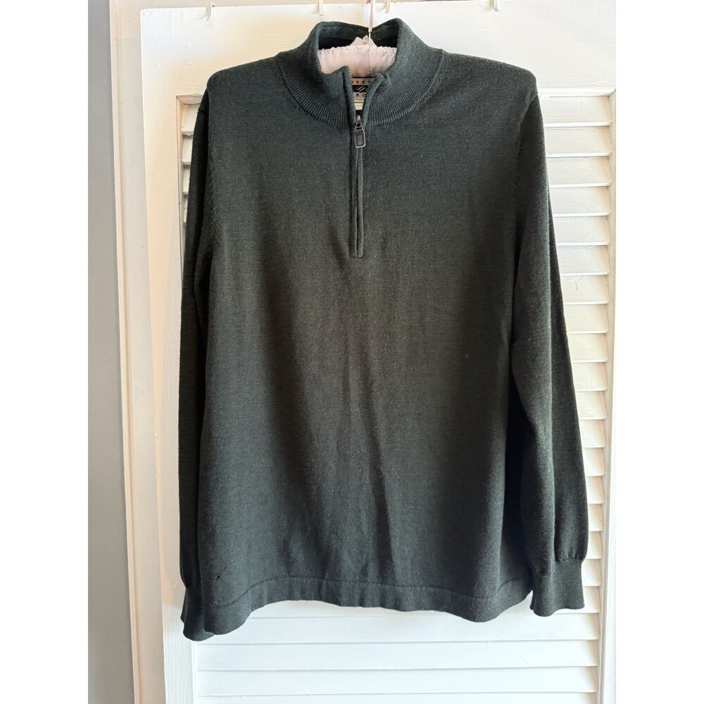 Joseph Abboud Men’s L Merino Wool 1/4 Zip Long Sleeve Sweater Dark Green Classic